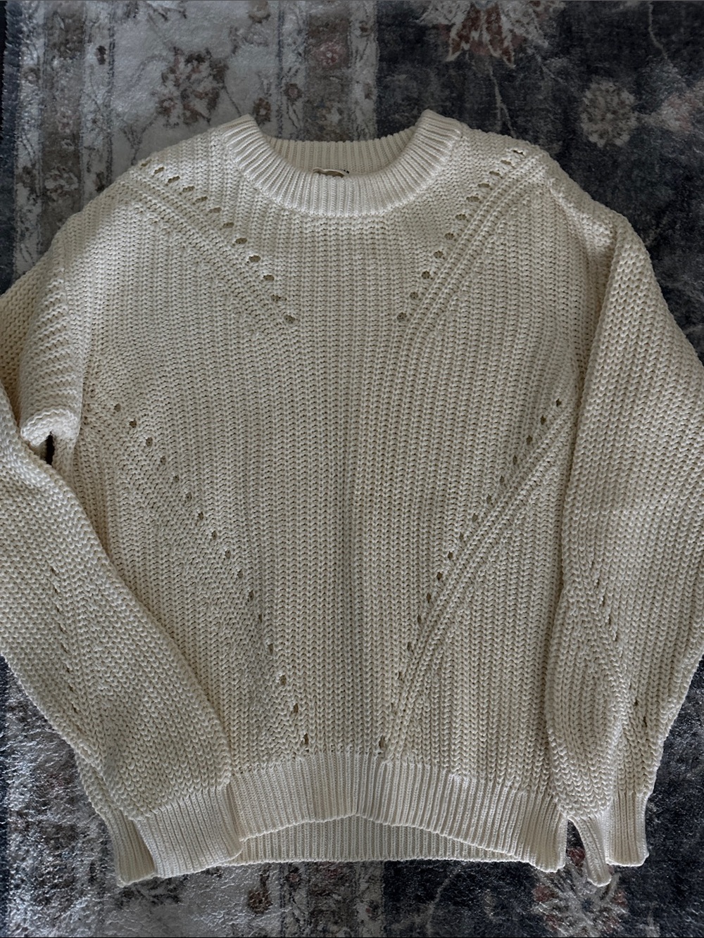 Marine Layer Cream Open-Weave Crewneck Sweater - Picture 3 of 5